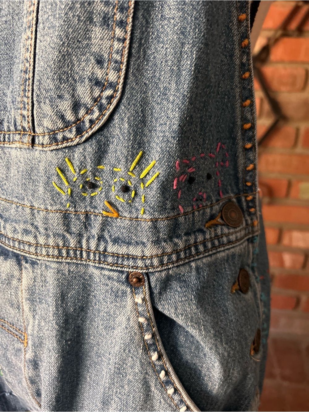 Vintage Levi’s Embroidered Denim Jean Overalls Sz L - Picture 6 of 16